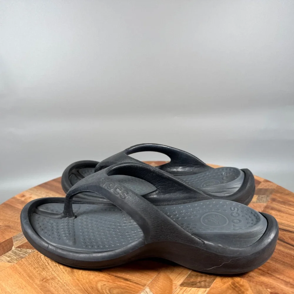 Crocs Kids Flip Flops Black Thong‎ Sandals Toddler Size 12 13